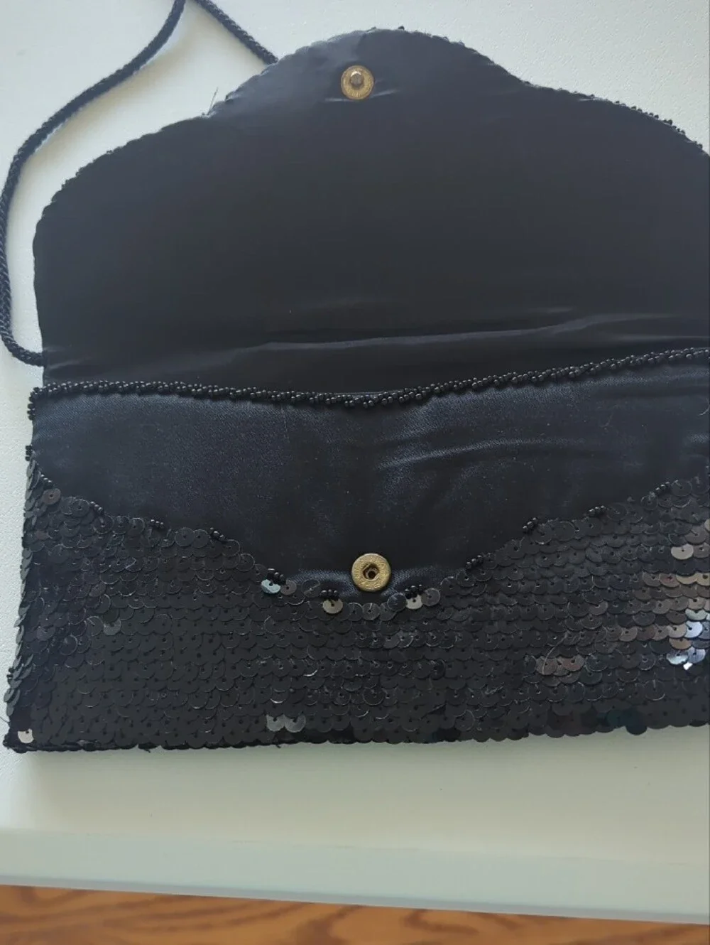 Black Sequin Clutch with Multicolor Beaded Accent